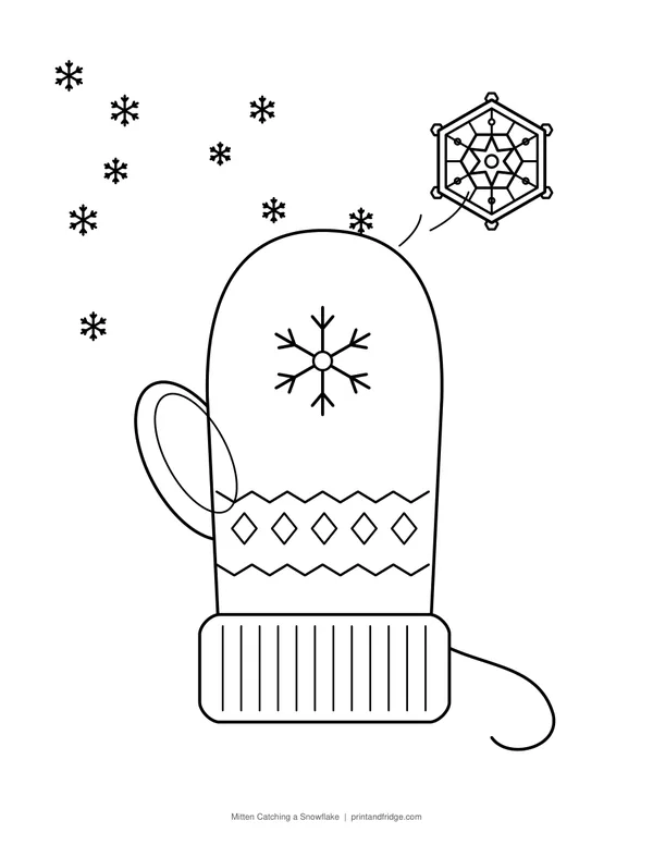 Mitten Catching a Snowflake printable coloring page