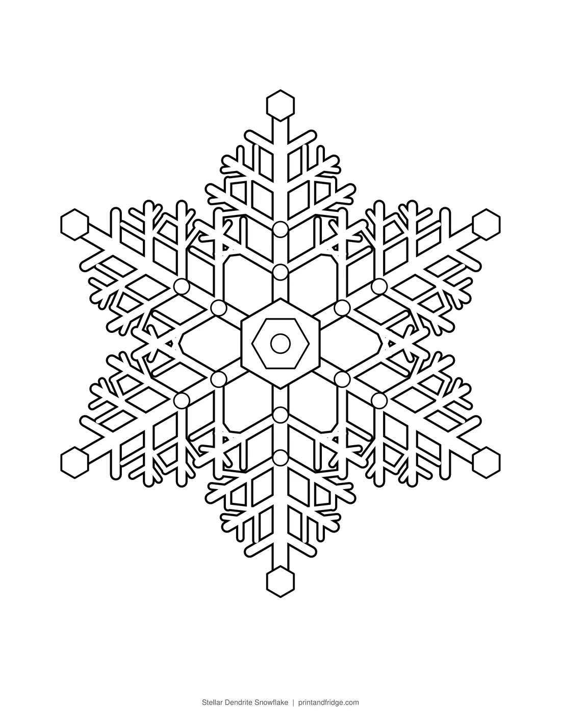 Stellar Dendrite Snowflake printable coloring page
