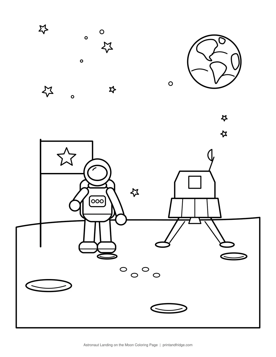 Astronaut Landing on the Moon Coloring Page printable coloring page