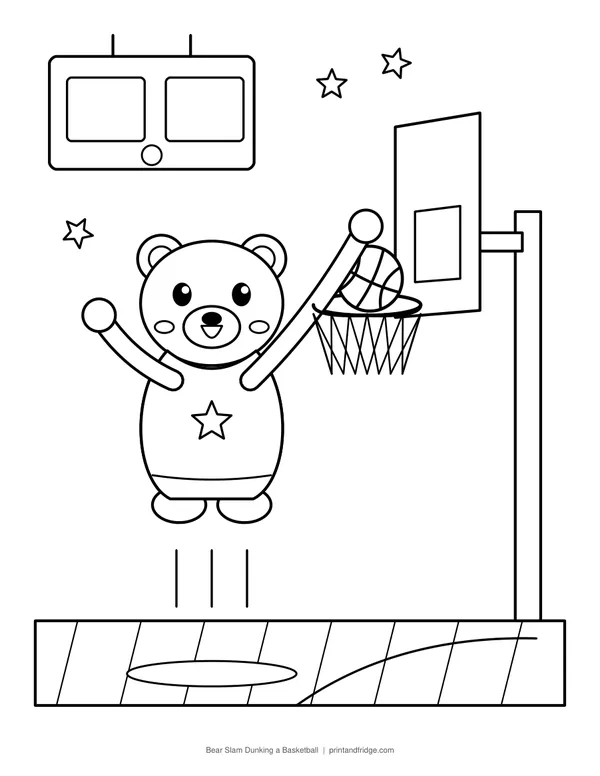 Bear Slam Dunking a Basketball printable coloring page