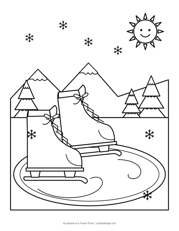 Ice Skates on a Frozen Pond printable coloring page