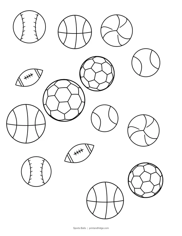 Sports Balls printable coloring page