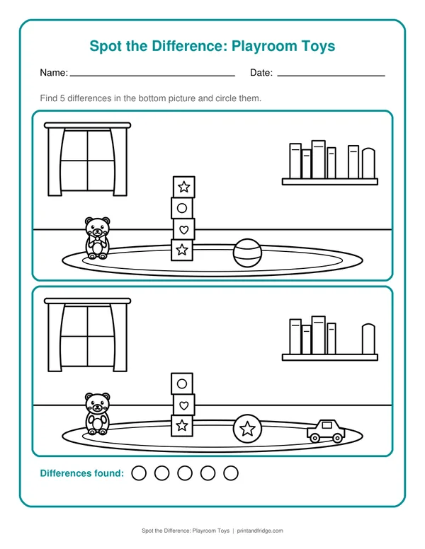 Spot the Difference: Playroom Toys printable worksheet