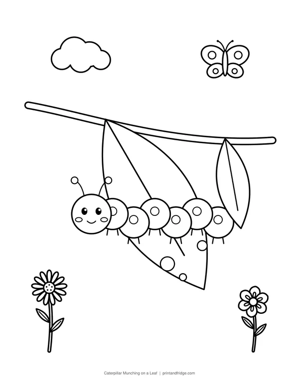 Caterpillar Munching on a Leaf printable coloring page