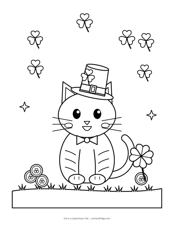 Cat in a Leprechaun Hat printable coloring page