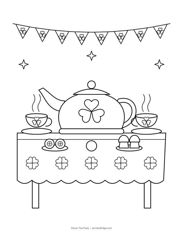 Clover Tea Party printable coloring page