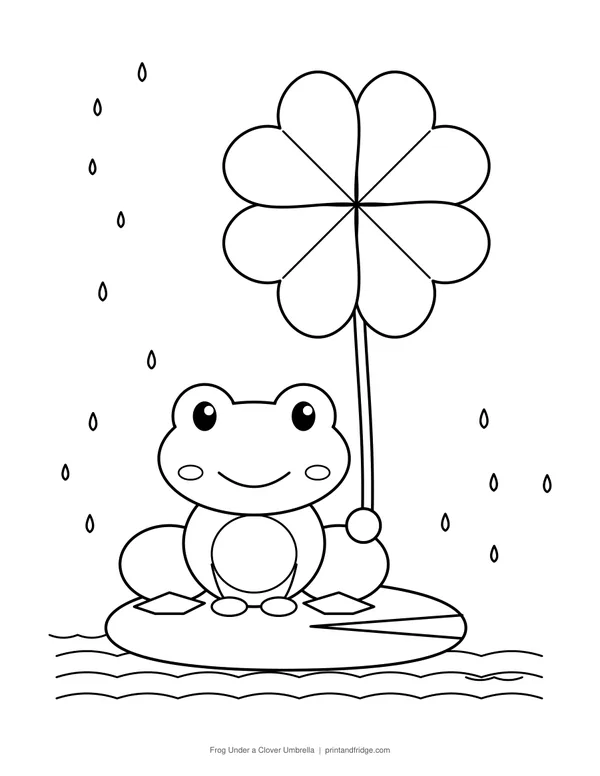 Frog Under a Clover Umbrella printable coloring page