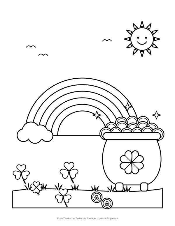 Pot of Gold at the End of the Rainbow printable coloring page