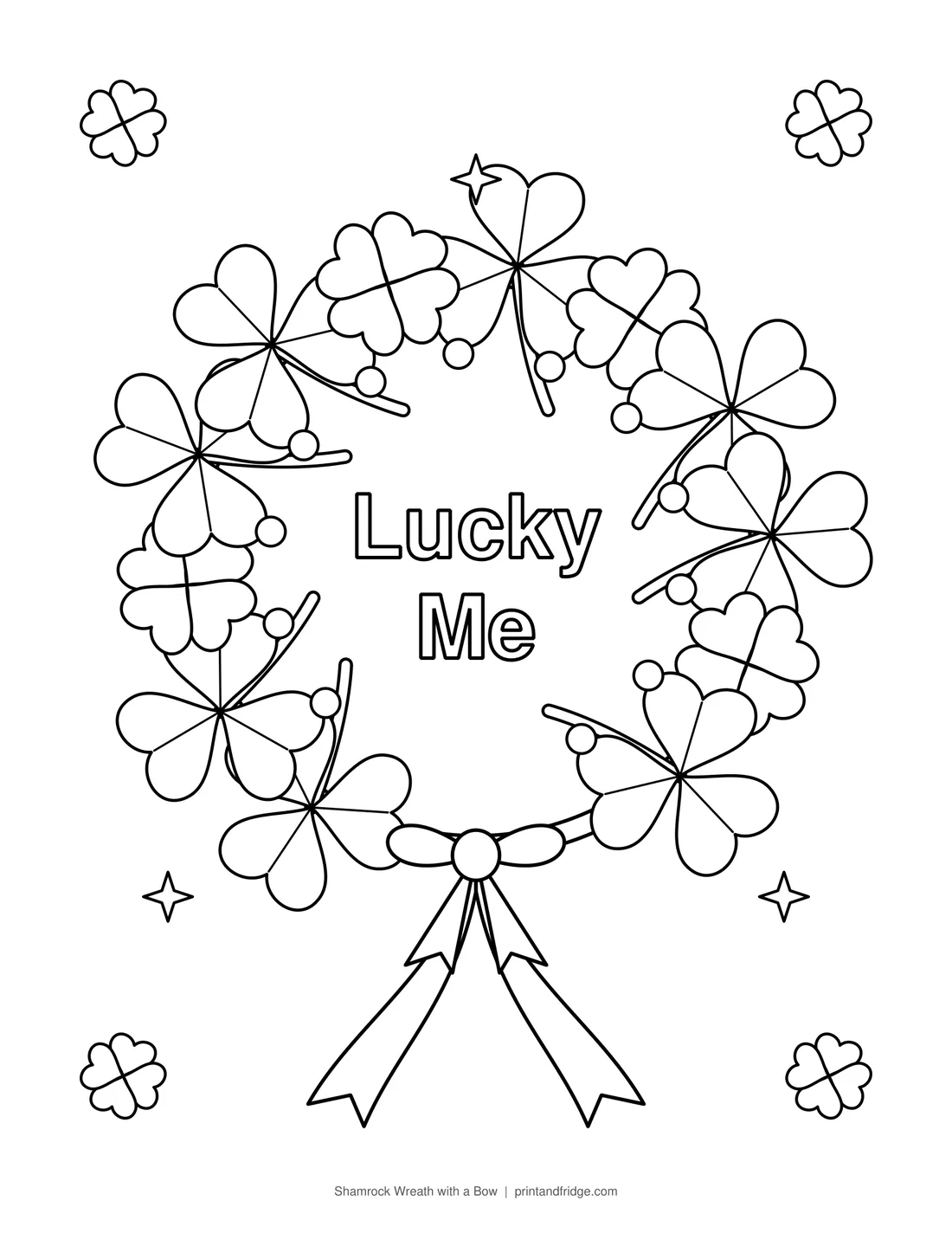 Shamrock Wreath with a Bow printable coloring page