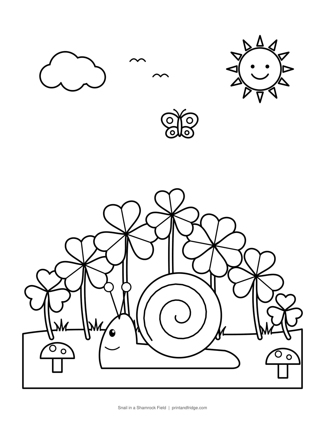 Snail in a Shamrock Field printable coloring page