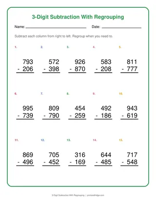 3-Digit Subtraction With Regrouping