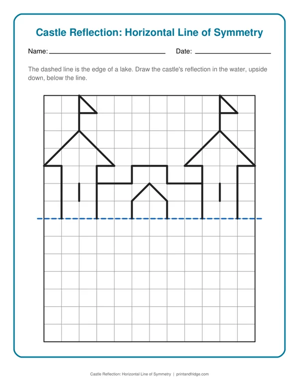 Castle Reflection: Horizontal Line of Symmetry printable worksheet