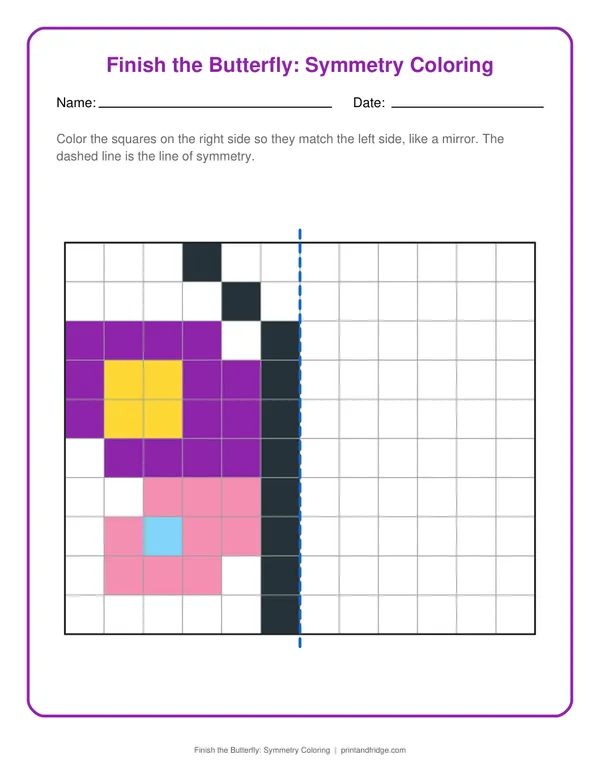 Finish the Butterfly: Symmetry Coloring printable worksheet