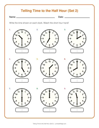 Telling Time to the Half Hour (Set 2)