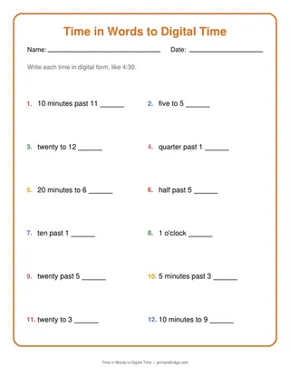 Time in Words to Digital Time