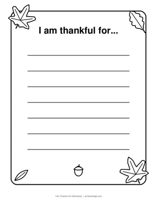 I Am Thankful For Worksheet
