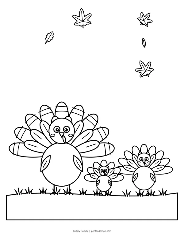 Turkey Family printable coloring page