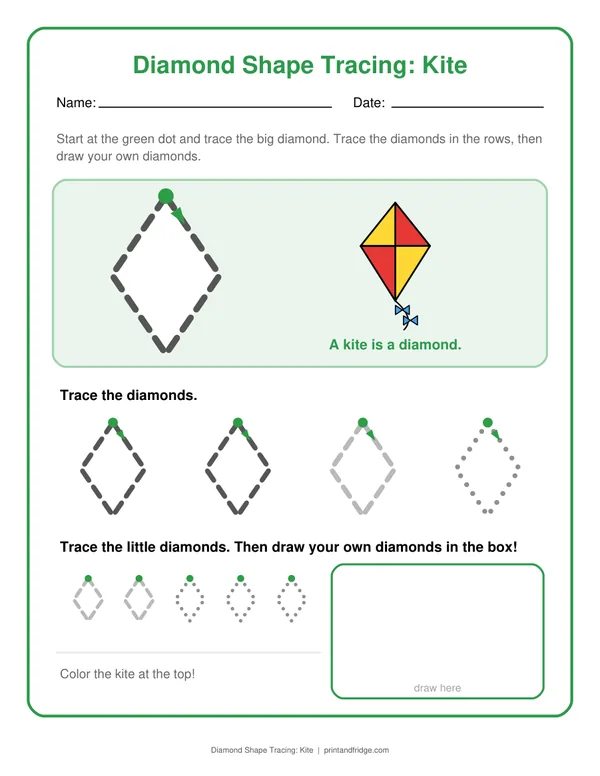 Diamond Shape Tracing: Kite printable worksheet