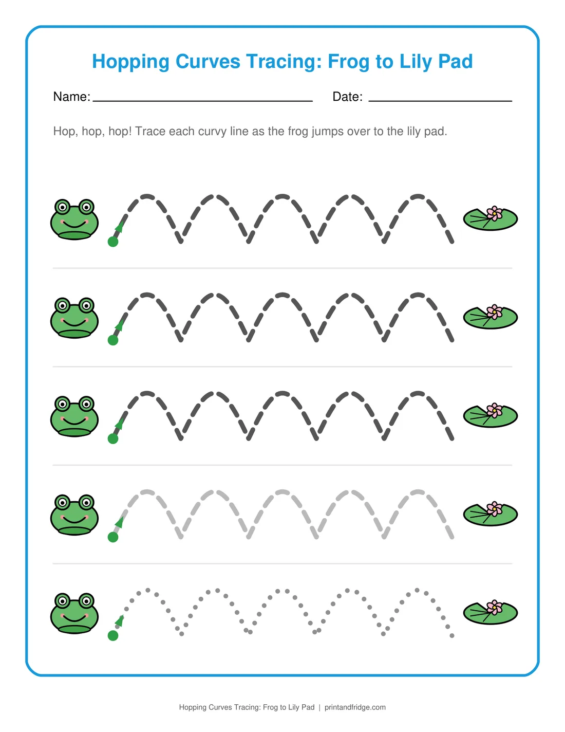 Hopping Curves Tracing: Frog to Lily Pad printable worksheet