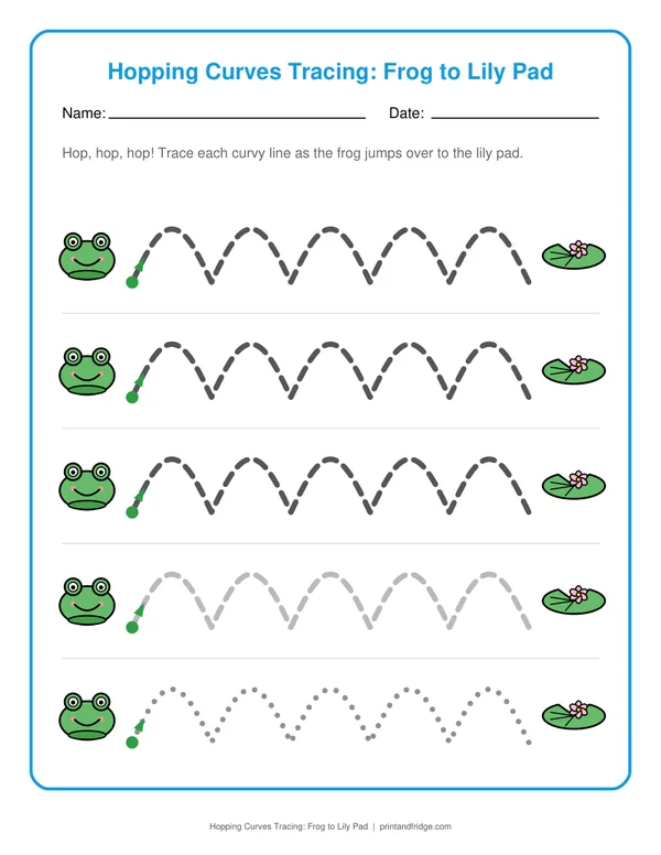 Hopping Curves Tracing: Frog to Lily Pad printable worksheet