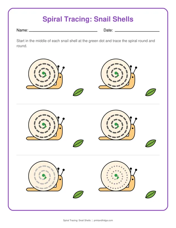 Spiral Tracing: Snail Shells printable worksheet