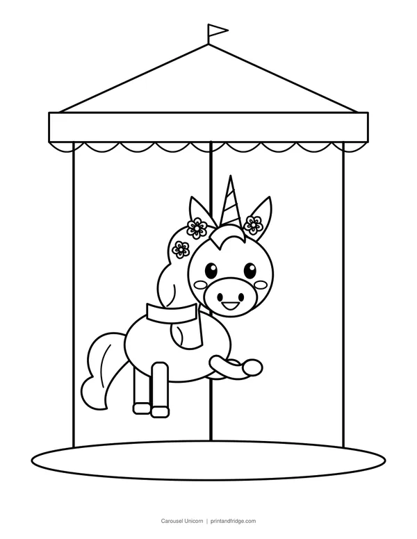 Carousel Unicorn printable coloring page