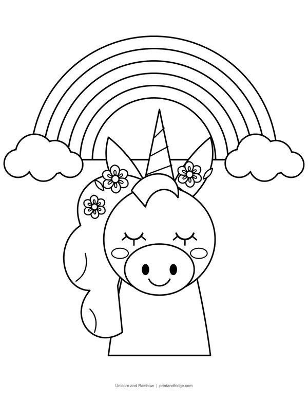 Unicorn and Rainbow printable coloring page