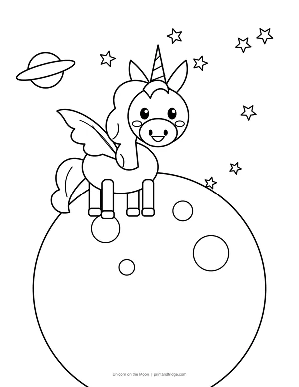 Unicorn on the Moon printable coloring page
