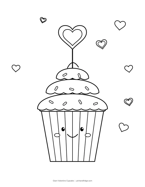 Giant Valentine Cupcake printable coloring page
