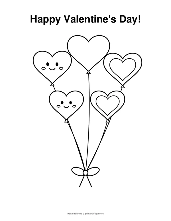 Heart Balloons printable coloring page