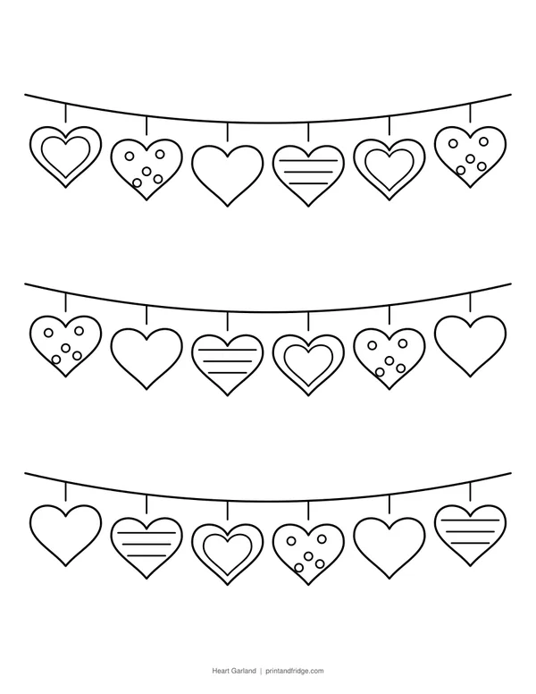 Heart Garland printable coloring page