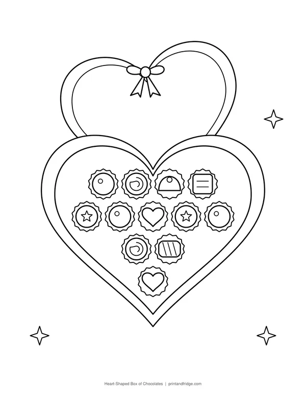 Heart-Shaped Box of Chocolates printable coloring page