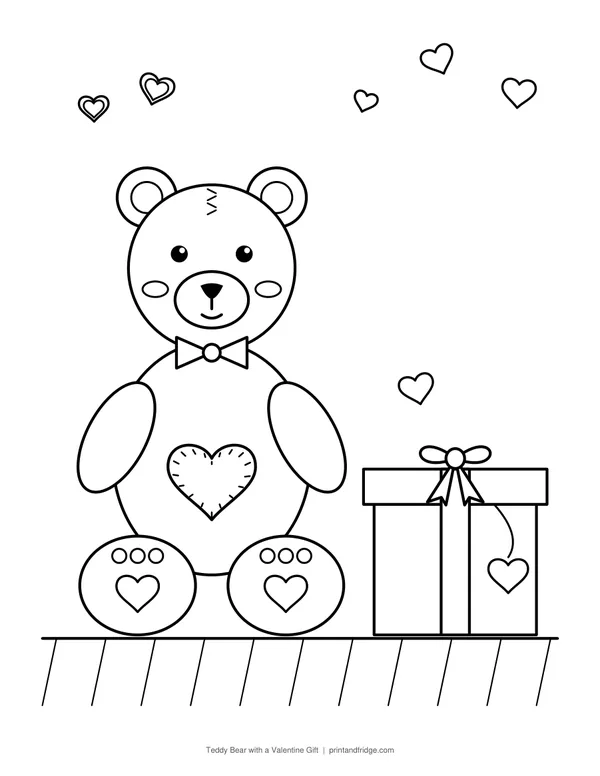 Teddy Bear with a Valentine Gift printable coloring page