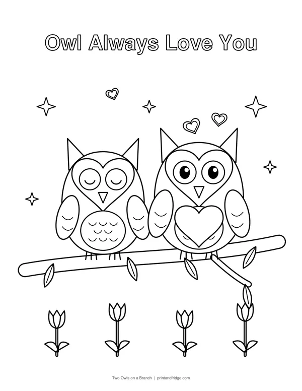 Two Owls on a Branch printable coloring page