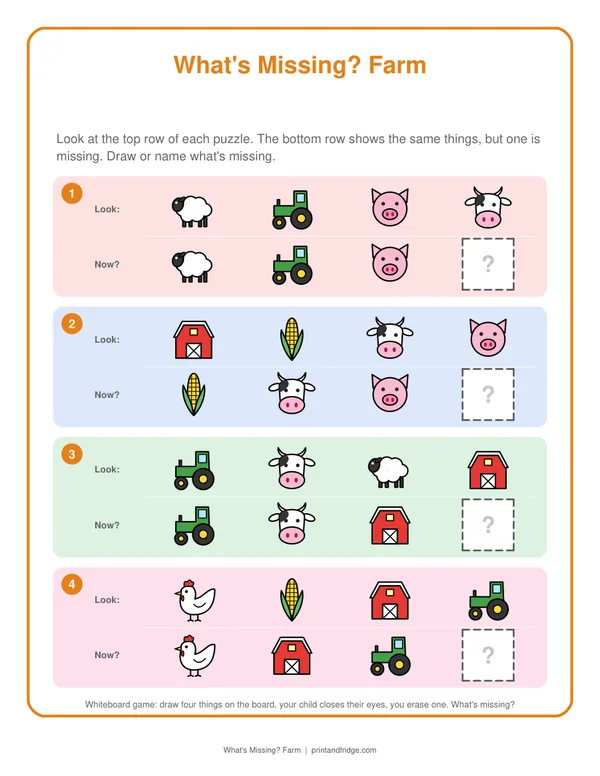 What's Missing? Farm printable game
