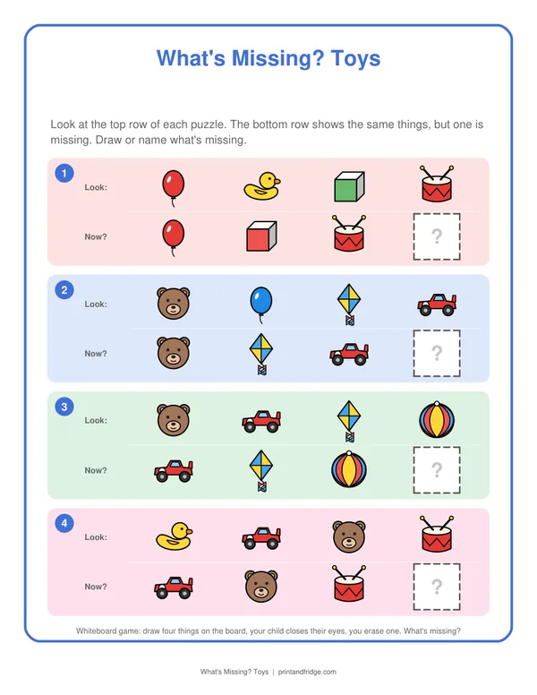 What's Missing? Toys printable game